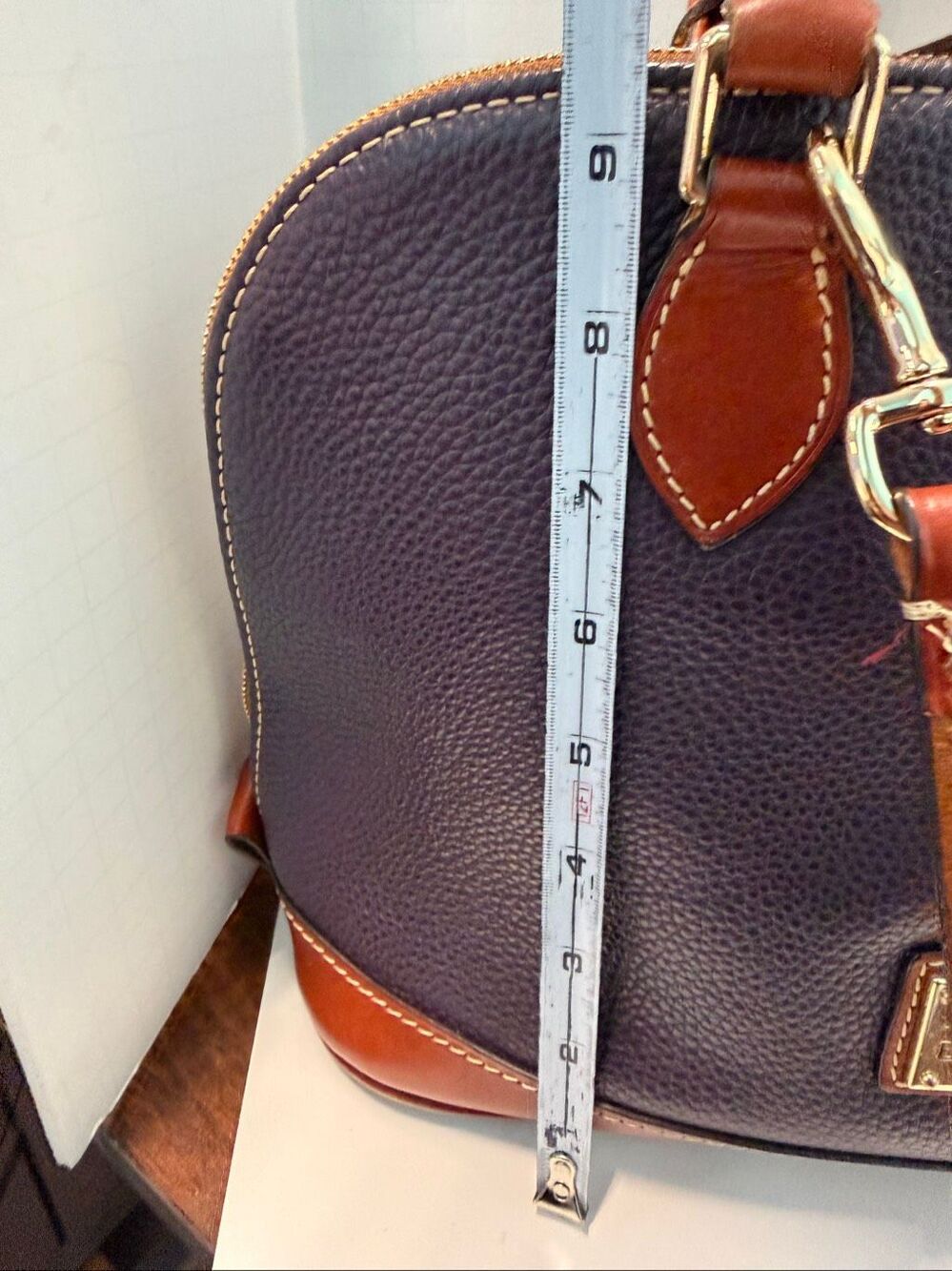 Dooney & Bourke Pebble Grain Zip Satchel Deep Plum Leather Shoulder Bag - Picture 8 of 11